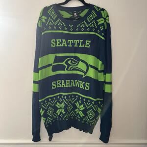 NFL Team Apparel men’s Seattle Seahawks Navy Neon Green Light Up Sweater Sz XL